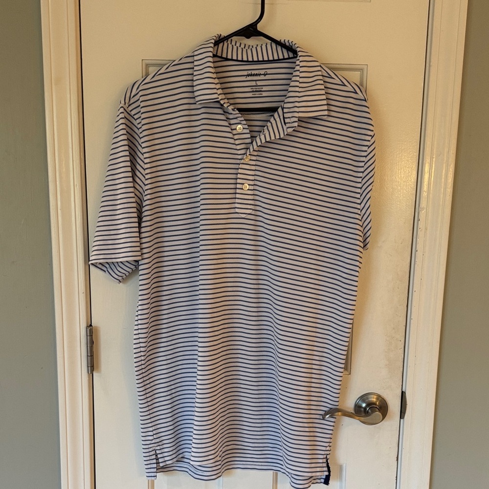 johnnie-O Navy and White Striped Polo